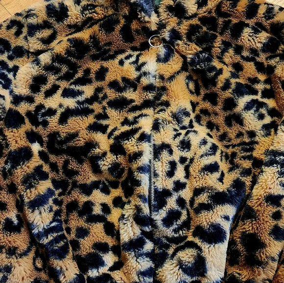 Merona PLUSH FAUX FUR LEOPARD ANIMAL PRINT EARS Hooded Jacket Coat (S) L… - Picture 5 of 6